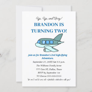 Invitación Avión: Aviones del niño de 2º cumpleaños, niños az