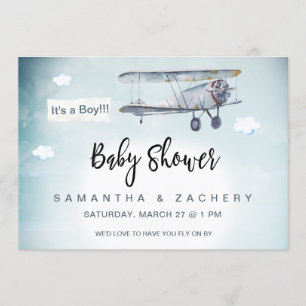 Invitación *~* Avión Banner Nubes Vintage Bebé Ducha