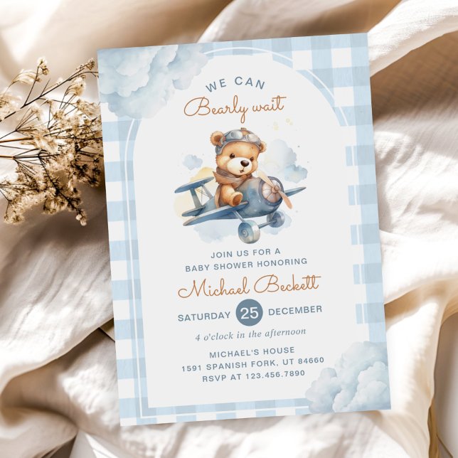 Invitación Avión Bearly Wait Teddy Bear Boy Baby Shower (Subido por el creador)