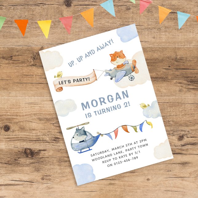 Invitación Avión de animales de compañía Cumpleaños Azul (Subido por el creador)
