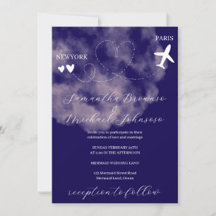 Invitación Avión de destino naval vuelo al extranjero boda