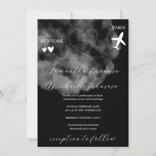Invitación Avión de destino negro vuelo en el extranjero boda