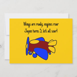 Invitación Avión de dibujos animados rojo amarillo azul lindo