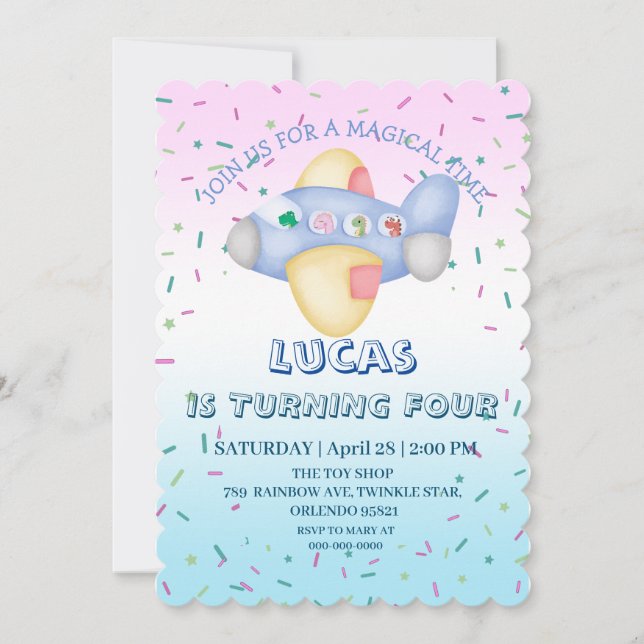 Invitación Avión de dinosaurios Cute Niños estudiantes fiesta (Anverso)