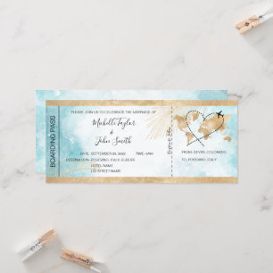 Invitación Avión de embarque de boda de destino tropical