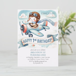 Invitación Avión de niño de cumpleaños de arriba y abajo