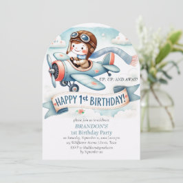 Invitación Avión de niño de cumpleaños de arriba y abajo