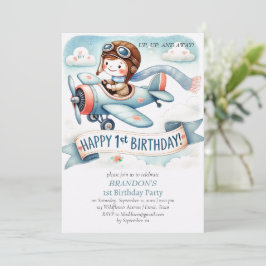 Invitación Avión de niño de cumpleaños de arriba y abajo