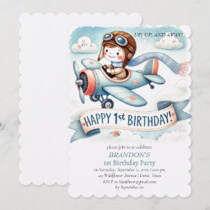 Invitación Avión de niño de cumpleaños de arriba y abajo