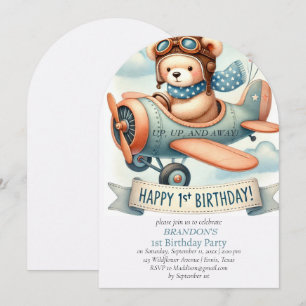 Invitación Avión de niño de cumpleaños de arriba y abajo