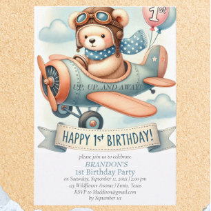 Invitación Avión de niño de cumpleaños de arriba y abajo