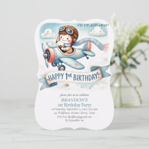Invitación Avión de niño de cumpleaños de arriba y abajo