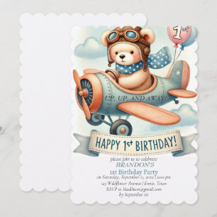 Invitación Avión de niño de cumpleaños de arriba y abajo