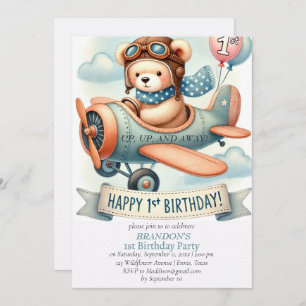 Invitación Avión de niño de cumpleaños de arriba y abajo