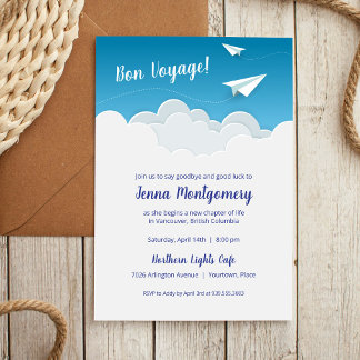 Invitación Avión de papel despedido Fiesta de despedida
