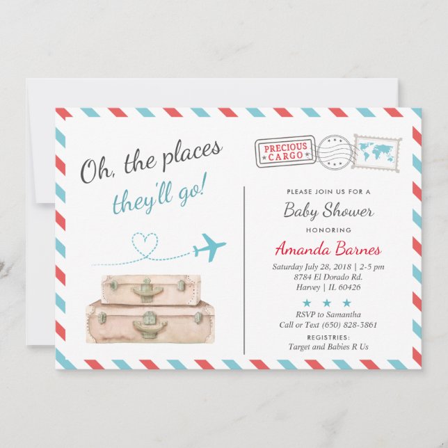 Invitación Avión de viaje Dos veces Baby Shower Sprinkle Rojo (Anverso)