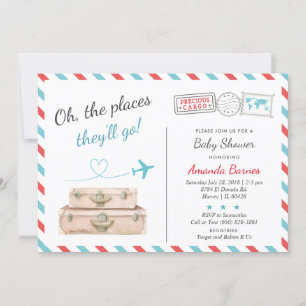 Invitación Avión de viaje Dos veces Baby Shower Sprinkle Rojo