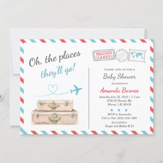 Invitación Avión de viaje Dos veces Baby Shower Sprinkle Rojo