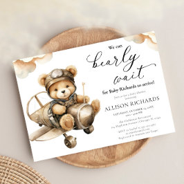 Invitación Avión lindo oso de peluche bebé ducha