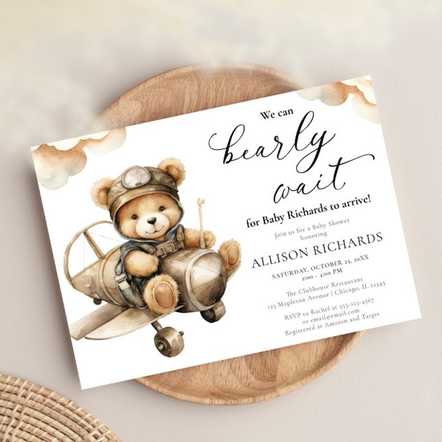 Invitación Avión lindo oso de peluche bebé ducha (Subido por el creador)