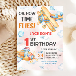 Invitación Avión Oh Cómo Vuelan las Horas Primer Cumpleaños