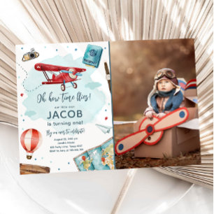 Invitación Avión Oh Mi Vuelo Tiempo Viaja Primer Cumpleaños