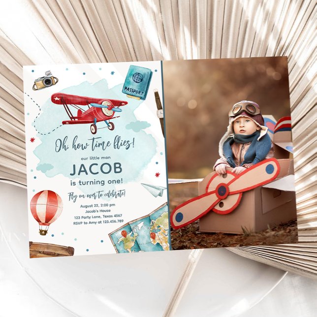 Invitación Avión Oh Mi Vuelo Tiempo Viaja Primer Cumpleaños (Subido por el creador)