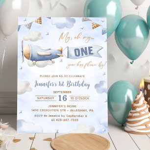 Invitación Avión Oh Mi Vuelo Tiempo Viaja Primer Cumpleaños