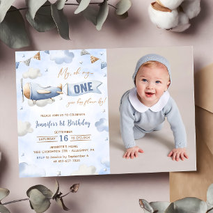 Invitación Avión Oh Mi Vuelo Tiempo Viaja Primer Cumpleaños