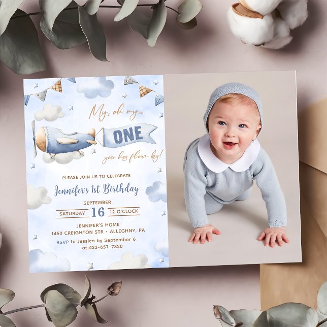Invitación Avión Oh Mi Vuelo Tiempo Viaja Primer Cumpleaños (Subido por el creador)