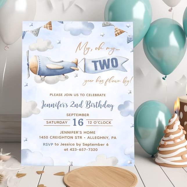 Invitación Avión Oh Mi Vuelo Tiempo Viaja Segundo Cumpleaños (Subido por el creador)