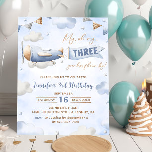 Invitación Avión Oh Mi Vuelo Tiempo Viaja Tres Cumpleaños