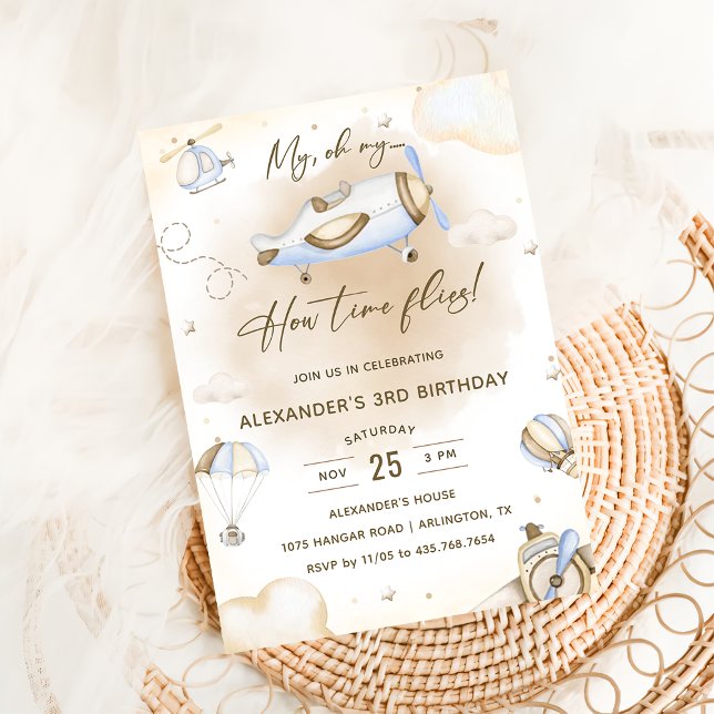 Invitación Avión Oh Mi Vuelo Tiempo Viaja Tres Cumpleaños (Subido por el creador)