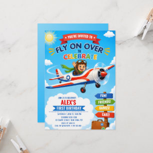 Invitación Avión Piloto Lindo Avión Fiesta Niño Cumpleaños 1