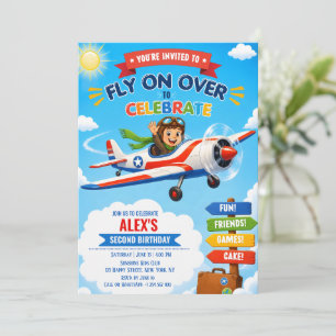 Invitación Avión Piloto Lindo Cumpleaños 2 Niño Fiesta Avión