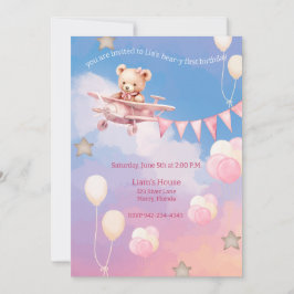 Invitación Avión rosa de primer cumpleaños