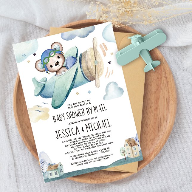 Invitación Avión Teddy Bear | Baby Shower por correo (Subido por el creador)