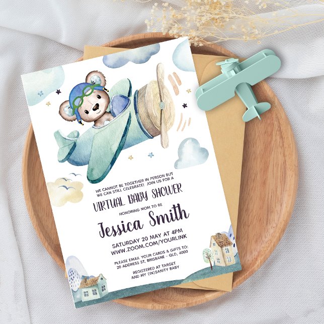 Invitación Avión Teddy Bear | Baby Shower virtual (Subido por el creador)