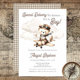 Invitación Avión Teddy Bear entrega especial Baby Shower