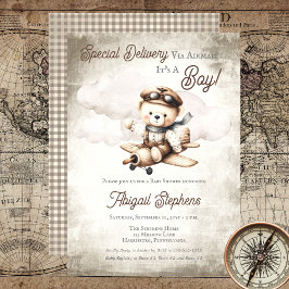 Invitación Avión Teddy Bear entrega especial Baby Shower