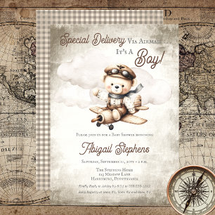 Invitación Avión Teddy Bear entrega especial Baby Shower