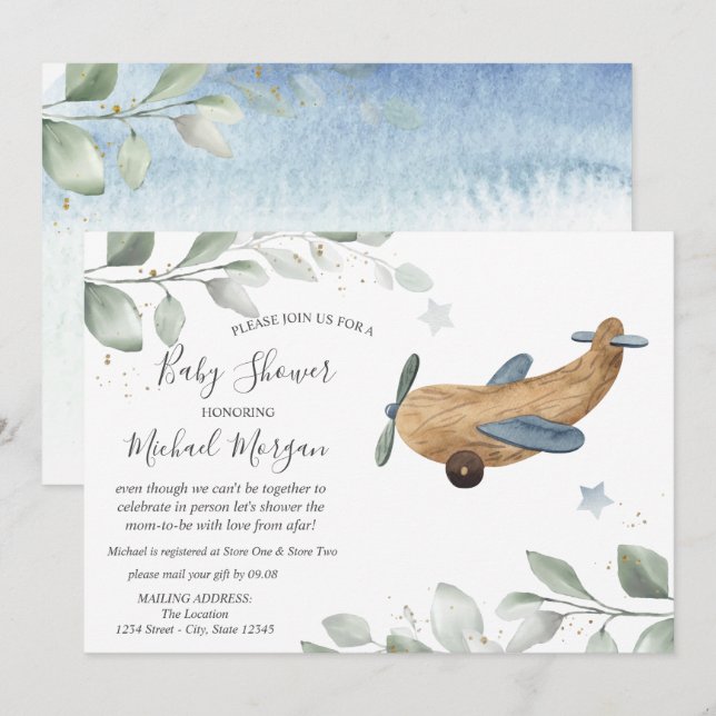 Invitación Avión Toy Baby Shower Por Correo (Anverso / Reverso)