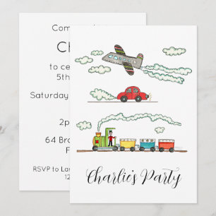 Invitación Avión, Tren y Coche Personalizados