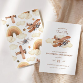 Invitación Avión Vintage Biplane Dos Fly Birday