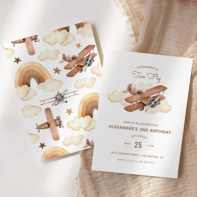 Invitación Avión Vintage Biplane Dos Fly Birday (Subido por el creador)