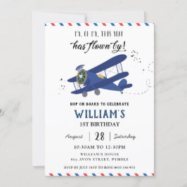Invitación Avión Vintage Blue Gold    BirthdayInvit