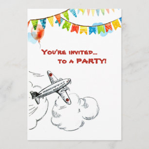 Invitación Avión Vintage Fiesta de cumpleaños 1° Moscas de ti