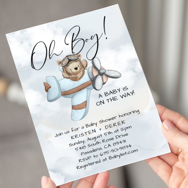 Invitación Avión Vintage Teddy Bear Baby Shower (Subido por el creador)