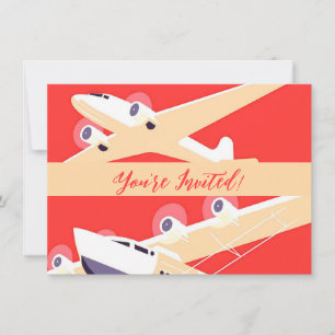 Invitación Avión Volando Vintage WPA colorido