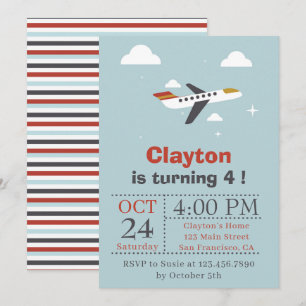 Invitación Avión y niños nubes Fiesta de cumpleaños